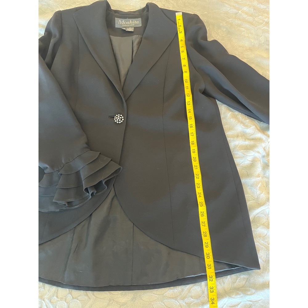 Moshita Couture Womens Black Ruffled Sleeve Tailored Dressy Blazer Jacket‎ - Picture 2 of 7